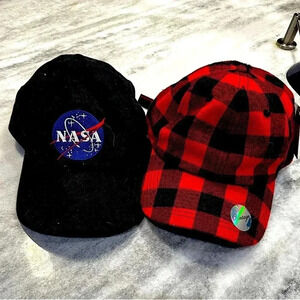 Two Hats Hot Topic Spencer’s Plaid & NASA Space Hat Christmas